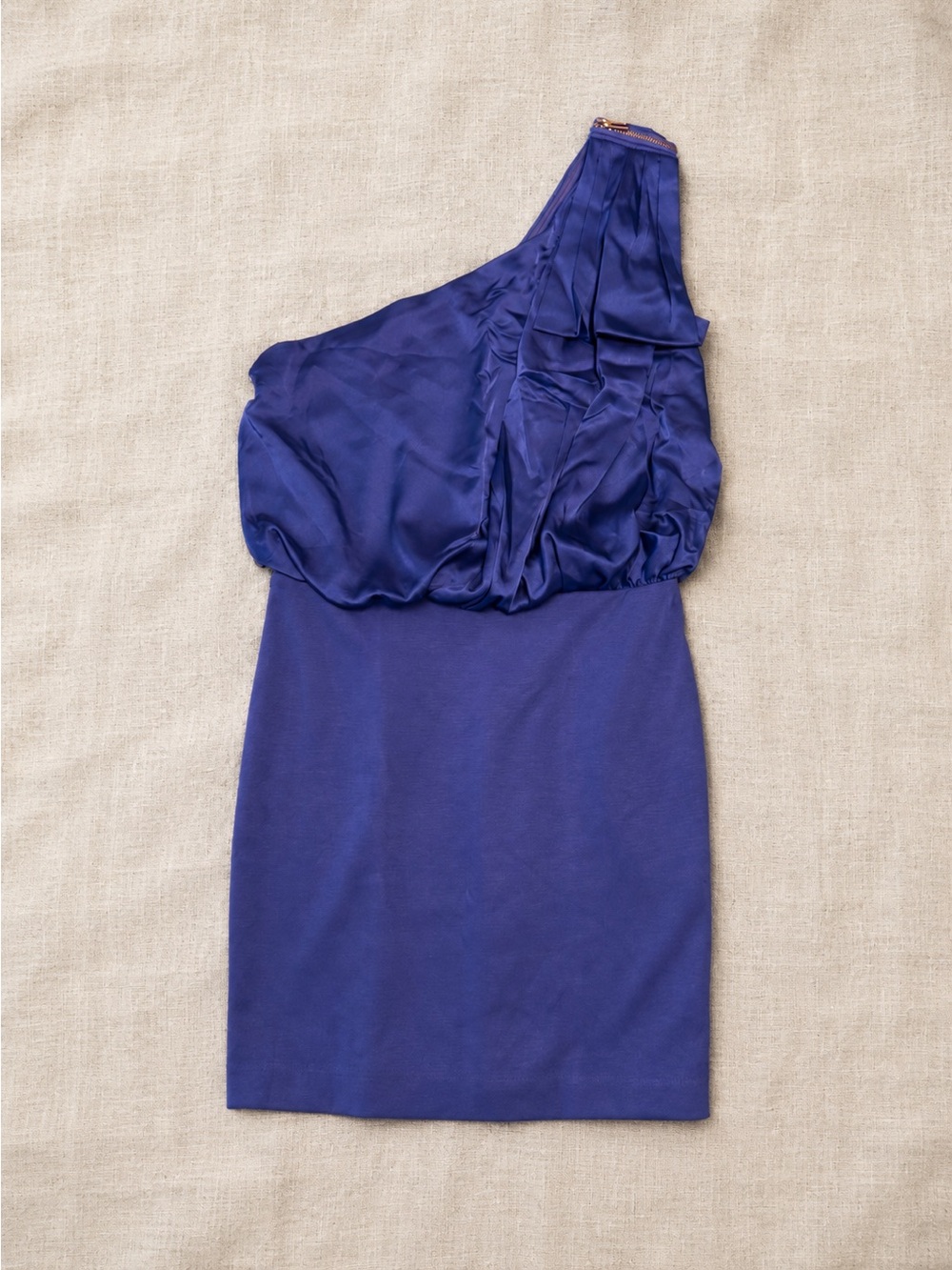 Armani Exchange Royal Blue One-Shoulder Chiffon Draped Sheath Dress Size 8